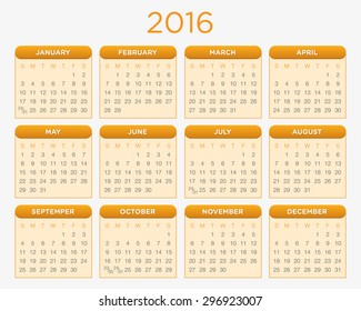 Calendar Vector Template Schedule 2016