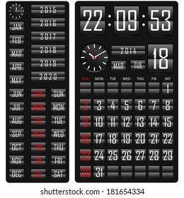 Calendar vector with time, a day of the week, year, number and hours.