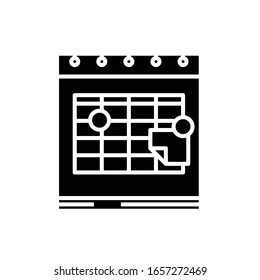 Icono negro de vista Calendario, ilustración conceptual, símbolo plano vectorial, signo de glifo.
