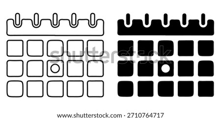 Calendar view icon with a spiral binding on top showing a grid of squares with one circle in the middle representing a specific selection or highlight