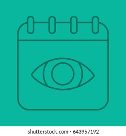 Calendar viewing color linear icon. Calendar page with human eye. Thin line outline symbols on color background. Vector illustration