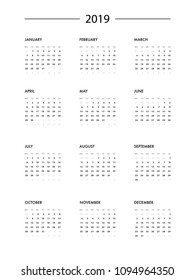 Calendar wall 2019 template. White corporate calendar new year 2019