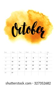Calendar with watercolor paint 2016 design. Vector illustration EPS 10