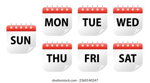 Calendar web buttons - Days of the week. The days of week badges. Set of Every Day of a Week Calendar Icons in Trendy Flat Style. Vector illustration