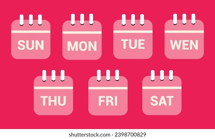  Calendar web buttons - Days of the week. The days of week badges. Set of Every Day of a Week Calendar Icons in Trendy Flat Style