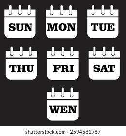 Calendar web buttons - Days of the week. The days of week badges. Set of Every Day of a Week Calendar Icons in Trendy Flat Style