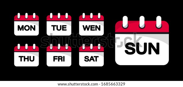 Calendar web buttons - Days of the week. The days\
of week badges. Set of Every Day of a Week Calendar Icons  in\
Trendy Flat Style