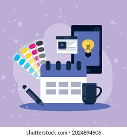 iconos del juego de juegos de diseño web y calendario