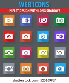 Calendar web icons in flat design with long shadows