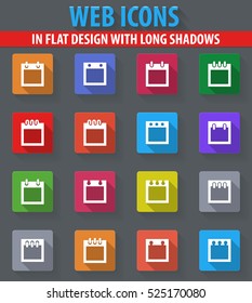Calendar web icons in flat design with long shadows