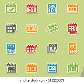 calendar web icons on color paper stickers for user interface
