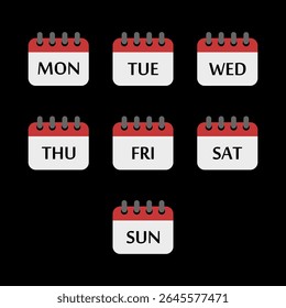 Calendar with week days icon isolated on black background