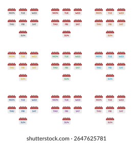 Calendar with week days icon isolated on white background. Set icons colorful