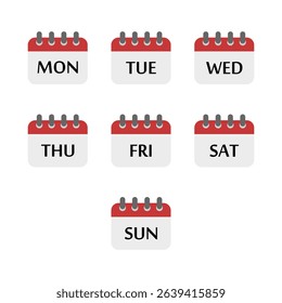 Calendar with week days icon set isolated on white background
