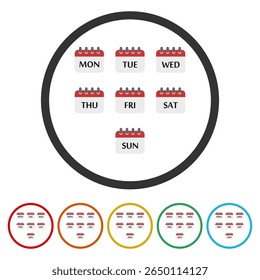 Calendario con icono de días de la semana. Establecer íconos en Botones de círculo de color