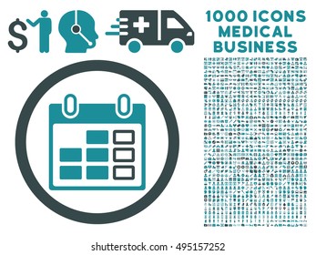 Calendar Week icon with 1000 medical commercial soft blue vector pictograms. Design style is flat bicolor symbols, white background.