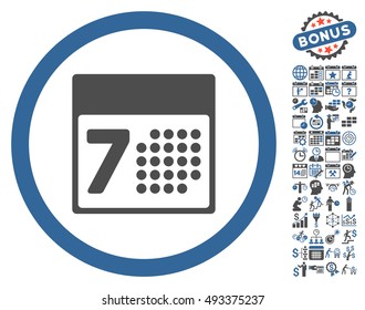 Calendar Week icon with bonus calendar and time management design elements. Vector illustration style is flat iconic bicolor symbols, cobalt and gray colors, white background.