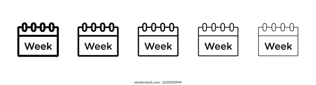 Conjunto de gráficos de iconos de semana de calendario. estilo de línea de trazo de moda