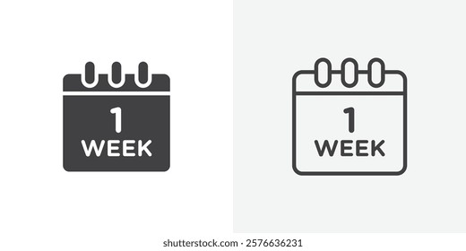 Calendar week icon set in black flat solid and outlined style.