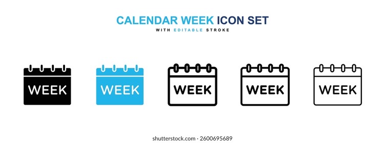 Calendar week icons graphics set in black and blue colors