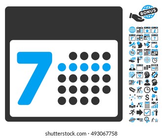 Calendar Week pictograph with bonus calendar and time management icon set. Vector illustration style is flat iconic bicolor symbols, blue and gray colors, white background.