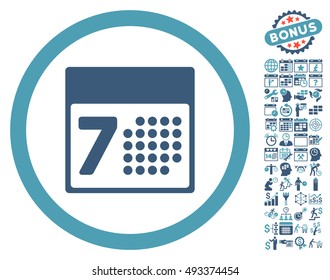 Calendar Week pictograph with bonus calendar and time management design elements. Vector illustration style is flat iconic bicolor symbols, cyan and blue colors, white background.