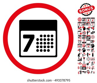 Calendar Week pictograph with bonus calendar and time management images. Vector illustration style is flat iconic bicolor symbols, intensive red and black colors, white background.