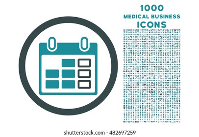 Calendar Week rounded vector bicolor icon with 1000 medical business icons. Set style is flat pictograms, soft blue colors, white background.