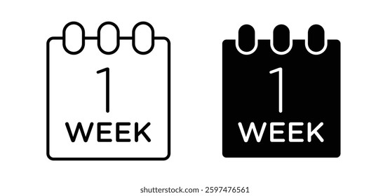 Calendar week vector icon set black filled and outlined style.