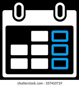 Calendar Week vector icon. Style is bicolor flat symbol, blue and white colors, rounded angles, black background.