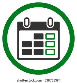 Calendar Week vector icon. Style is bicolor flat rounded symbol, green and gray colors, rounded angles, white background.