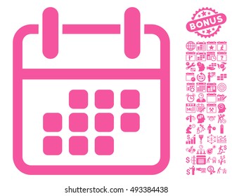 Calendar Weekend icon with bonus calendar and time management icon set. Vector illustration style is flat iconic symbols, pink color, white background.