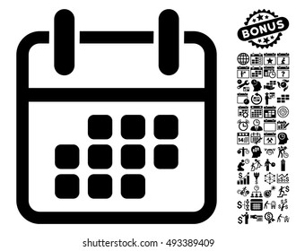 Calendar Weekend icon with bonus calendar and time management symbols. Vector illustration style is flat iconic symbols, black color, white background.