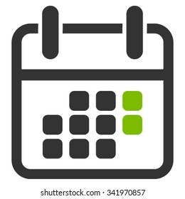 Calendar Weekend vector icon. Style is bicolor flat symbol, eco green and gray colors, rounded angles, white background.