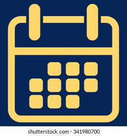 Calendar Weekend vector icon. Style is flat symbol, yellow color, rounded angles, blue background.