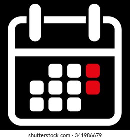 Calendar Weekend vector icon. Style is bicolor flat symbol, red and white colors, rounded angles, black background.