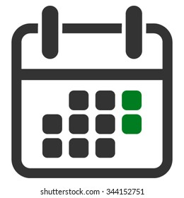 Calendar Weekend vector icon. Style is bicolor flat symbol, green and gray colors, rounded angles, white background.