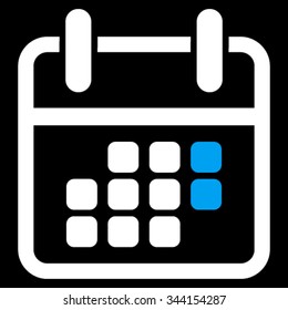 Calendar Weekend vector icon. Style is bicolor flat symbol, blue and white colors, rounded angles, black background.