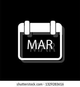Calendar. White flat simple icon with shadow