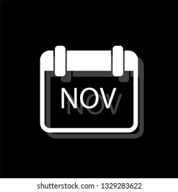 Calendar. White flat simple icon with shadow