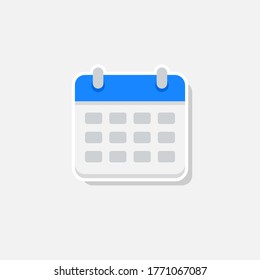 Kalender - Weißer Schlaganfall+Schattensymbol, Vektorgrafik einzeln. Flache Vektorgrafik.