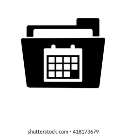 Calendar - white vector icon;  black folder