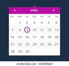 Calendar widget. UI interface.