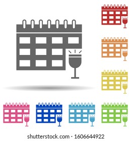 Calendar, wineglass, corporate events in multi color style icon. Simple glyph, flat vector of business icons for ui and ux, website or mobile application