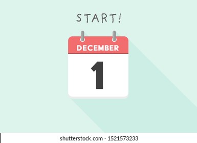 Calendar, Winter, December concept - Simple & stylish Vector design illustration.  Beginning of DECEMBER calendar on Light blue background. 