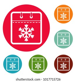 Calendar winter icons circle set vector isolated on white background