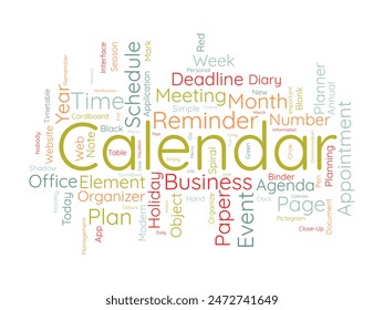 Calendar word cloud template. Diary planning concept vector tagcloud background.