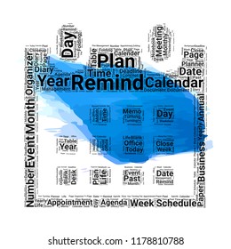 Calendar word cloud vector design creative concept. Calendar icon shape. Trendy vector word collection.