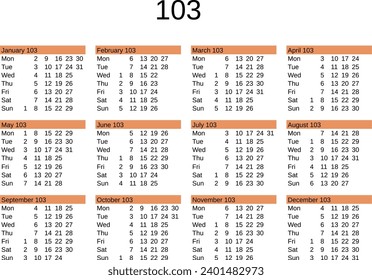 calendar of year 103 in English language