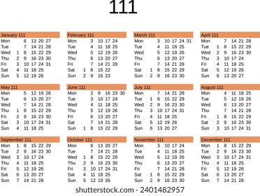 calendar of year 111 in English language